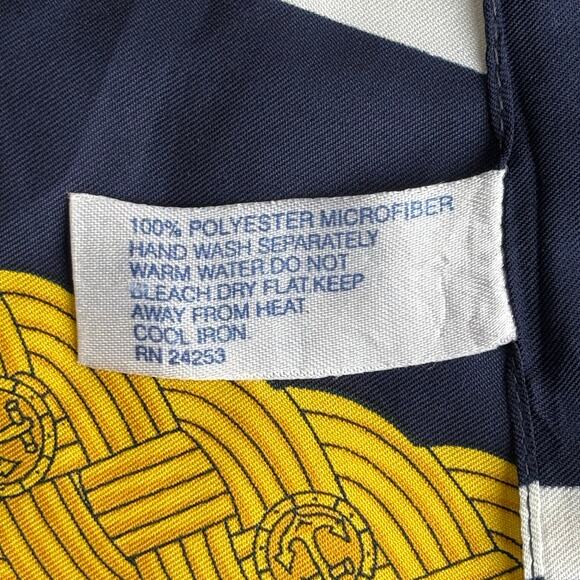 Vintage JG Hook square scarf silky navy gold white made in Italy with FLAWS - Picture 7 of 10